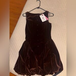 Cider Velvet Boat Neck Ruffle Bubble Hem Mini Dress